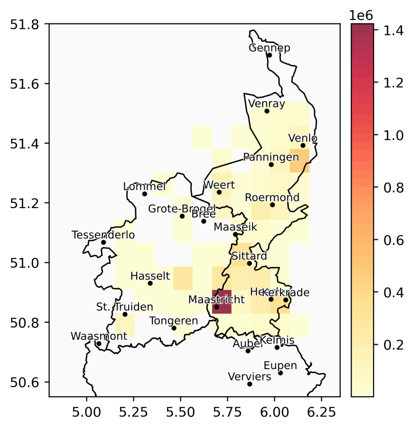 Verdeling van tokens (woorden) per dialect in het Limburgs Corpus
